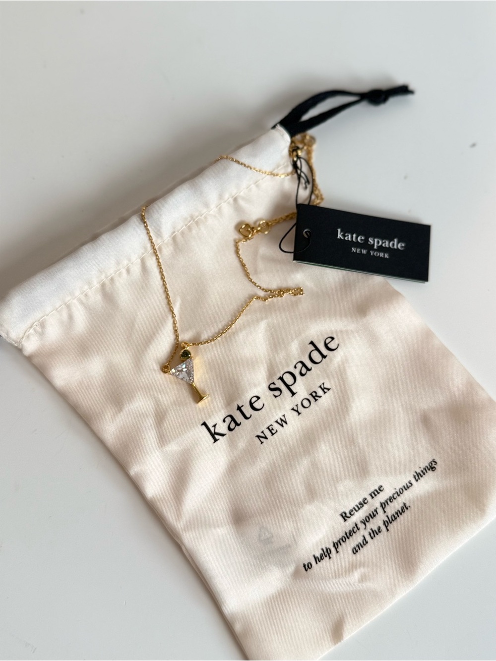 kate spade Gold Martini Glass Pendant Necklace with Crystal Accent